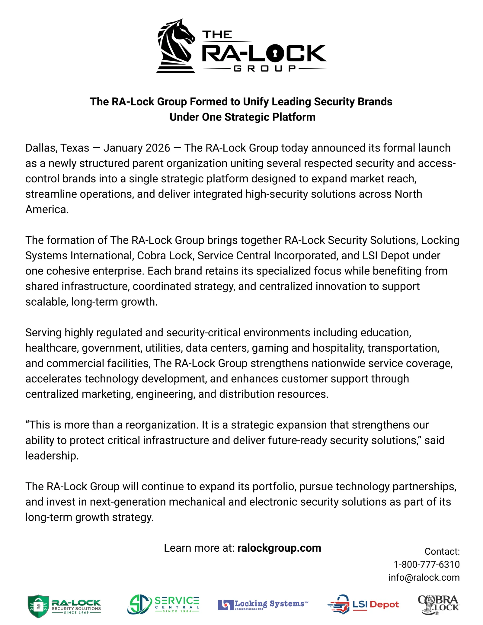 RA-Lock Group Press Release RA-Lock Group Press Release