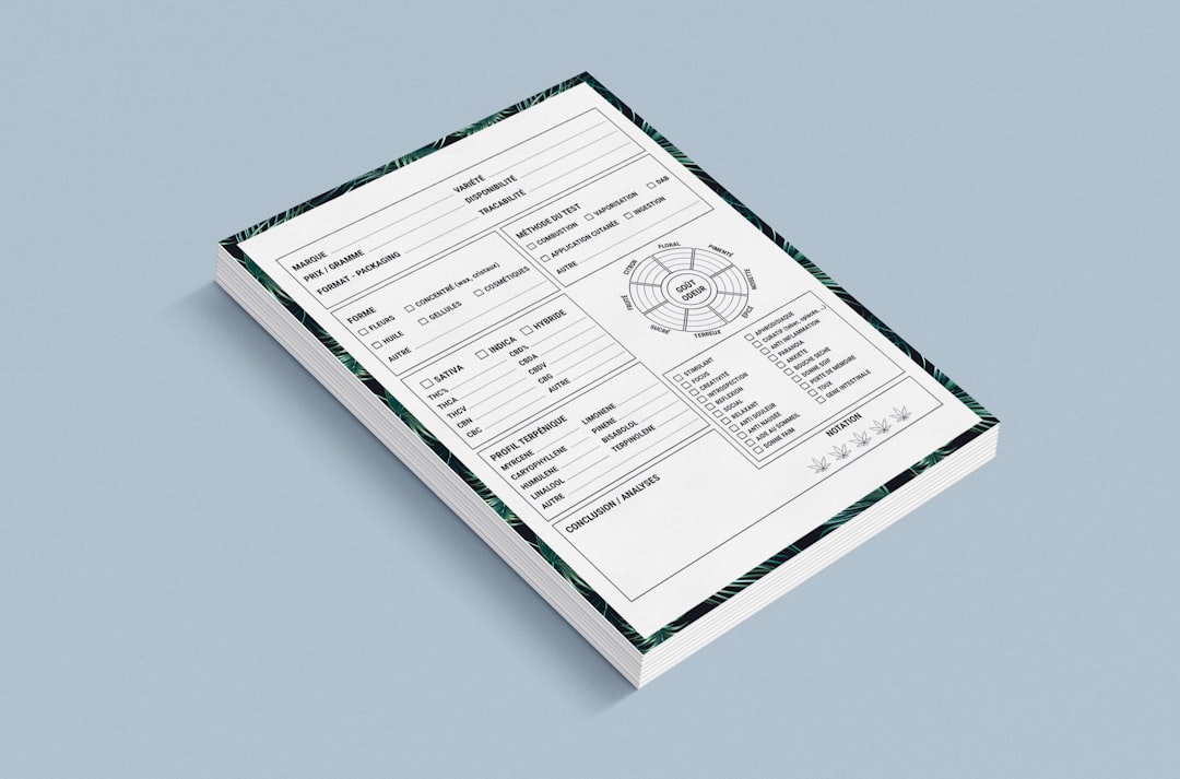 Printed product inspection and evaluation form displayed on a light blue surface